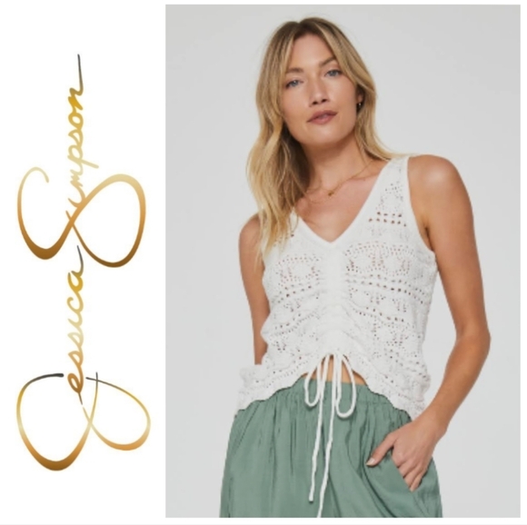 🌺 Jessica Simpson Crochet Cinched Front Tank. Size XS - Picture 1 of 9